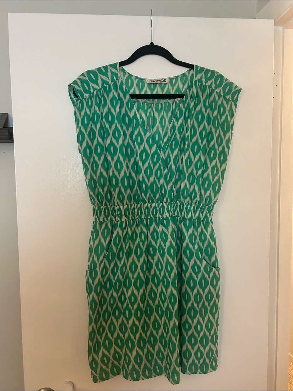 Green Printed Elastic-Waist Casual Dress